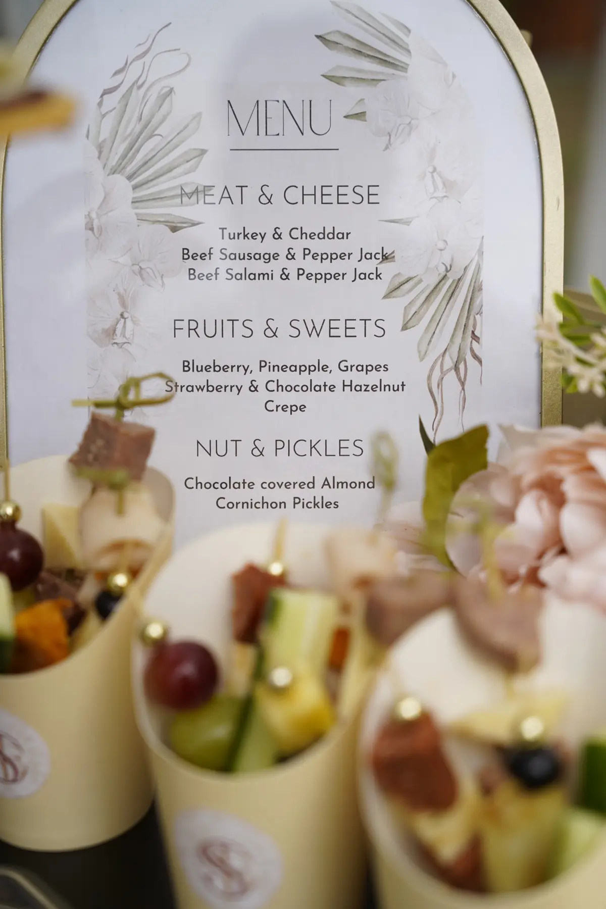 Sun E. Social charcuterie menu and individual grazing cups